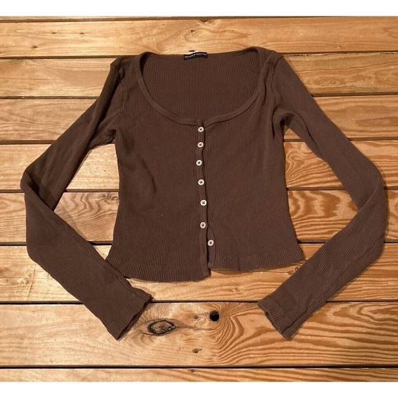 Brandy Melville Tops - Brandy Melville Ribbed Button Front Top Size Small Women’s Brown